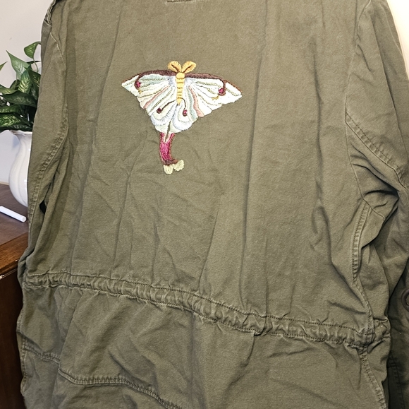 LANE BRYANT Utility Jacket Womens 18 Cargo Drawstring Green Embroided Moth Coat - Picture 2 of 10